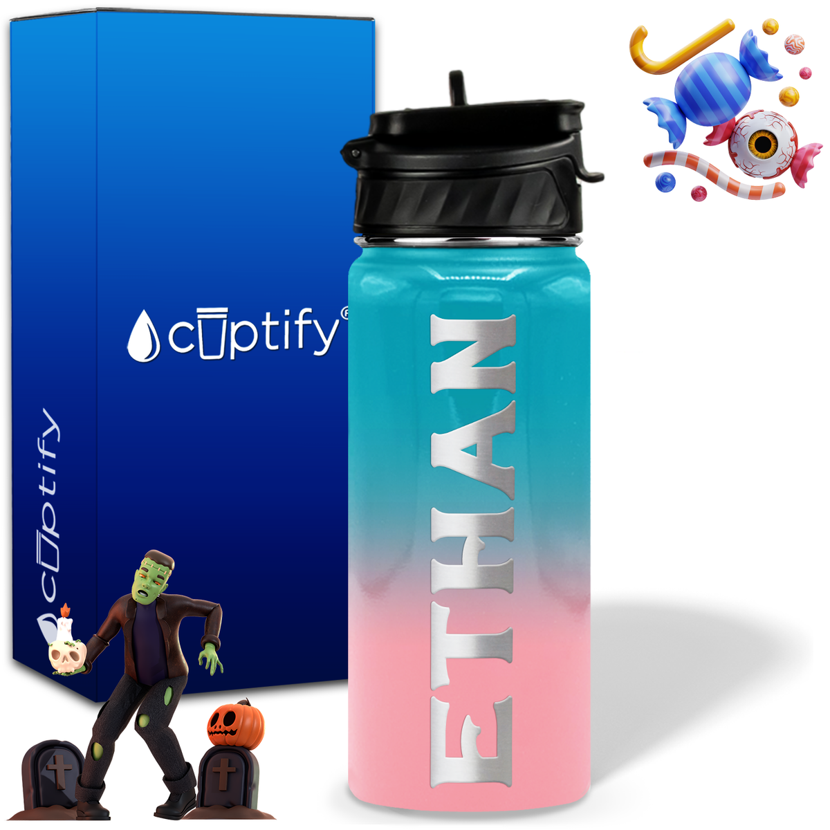 Personalized Grim Halloween on 18oz Custom Water Bottle