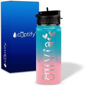 Personalized Hearts with Name and Icon on 18oz Wide Mouth Kids Water Bottle
