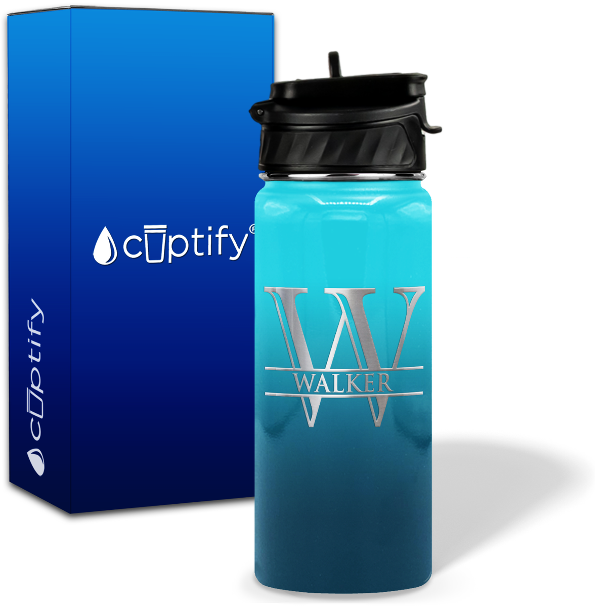 Split Script Monogram Personalized 18oz Water Bottle