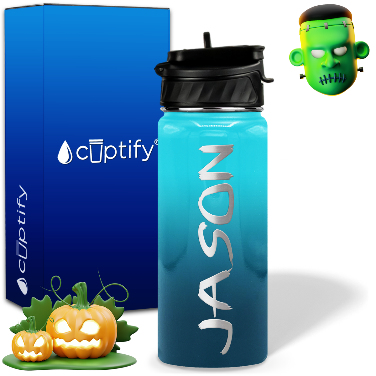 Personalized Scary Halloween Font on 18oz Wide Mouth