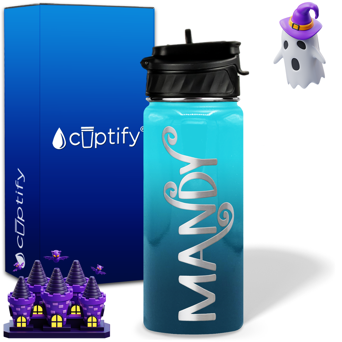 Curly Spooky Halloween on 18oz Personalized Water Bottle