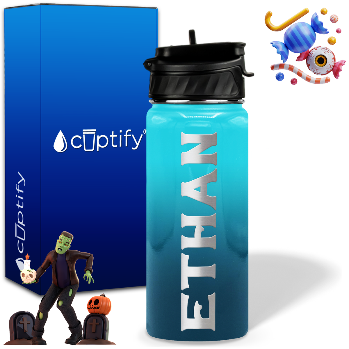 Personalized Grim Halloween on 18oz Custom Water Bottle