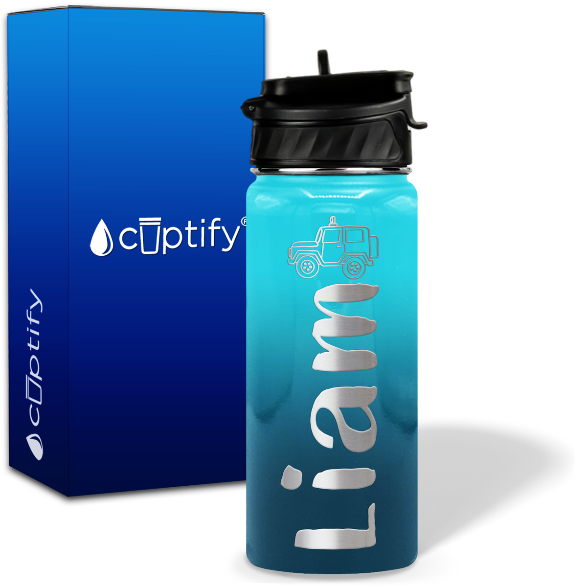 Personalized Jeep with Name and Icon on 18oz Wide Mouth Kids Water Bottle