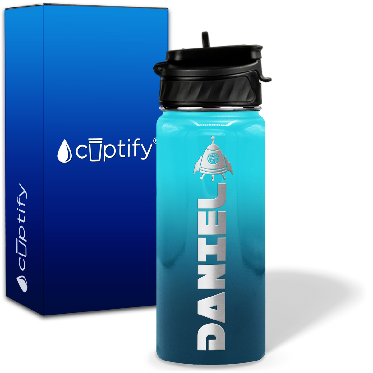 Personalized Space Ship with Name and Icon on 18oz Wide Mouth Kids Water Bottle