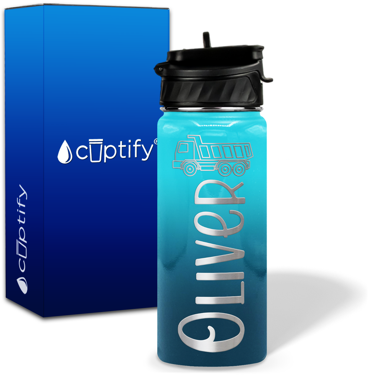 Personalized Truck with Name and Icon on 18oz Wide Mouth Kids Water Bottle