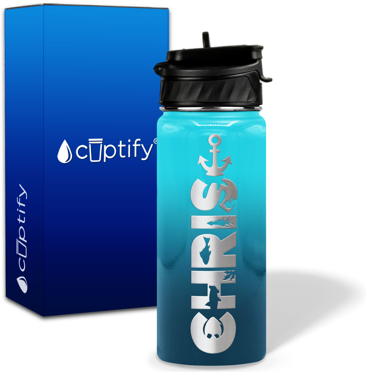 Personalized Anchor with Name and Icon on 18oz Wide Mouth Kids Water Bottle