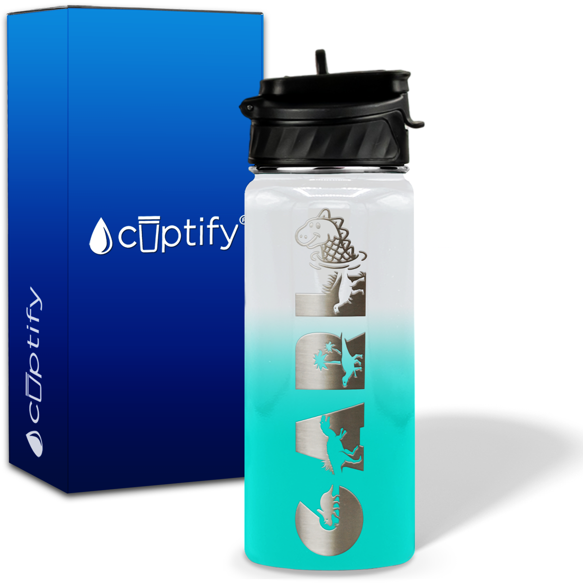 Personalized Dinosaur with Name and Icon on 18oz Wide Mouth Kids Water Bottle