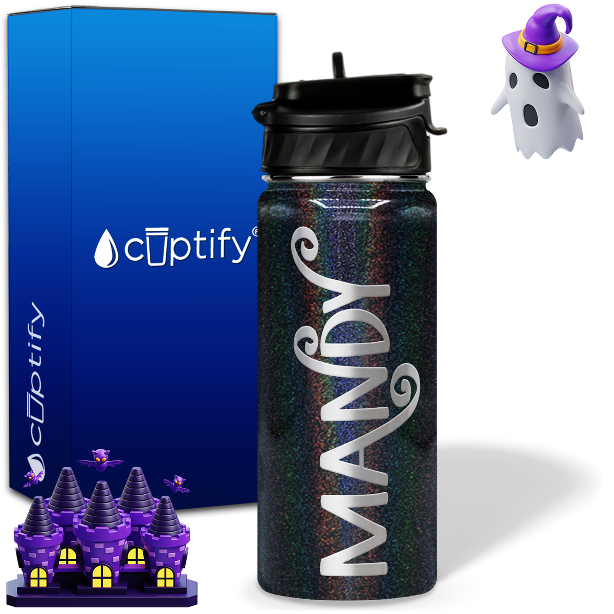 Curly Spooky Halloween on 18oz Personalized Water Bottle