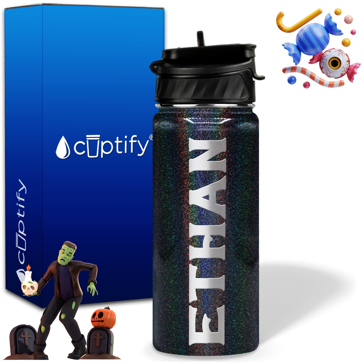 Personalized Grim Halloween on 18oz Custom Water Bottle