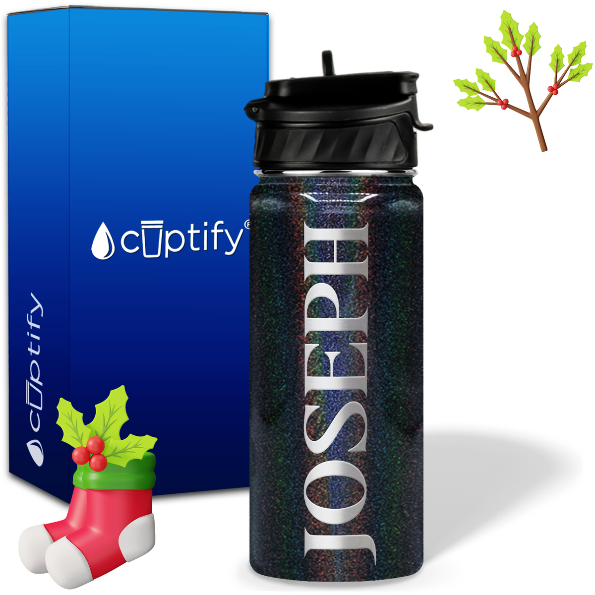 Personalized Merry Christmas on 18oz Water Bottle
