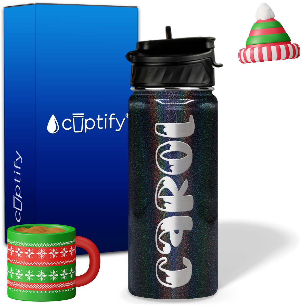 Personalized Frosty Christmas Font on 18oz Wide Mouth