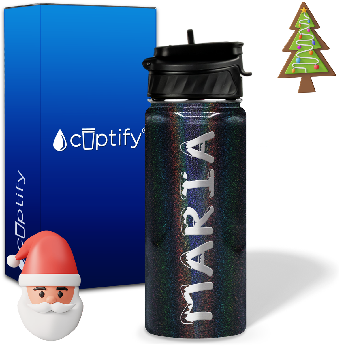 Personalized Snowy on 18oz Christmas Water Bottle