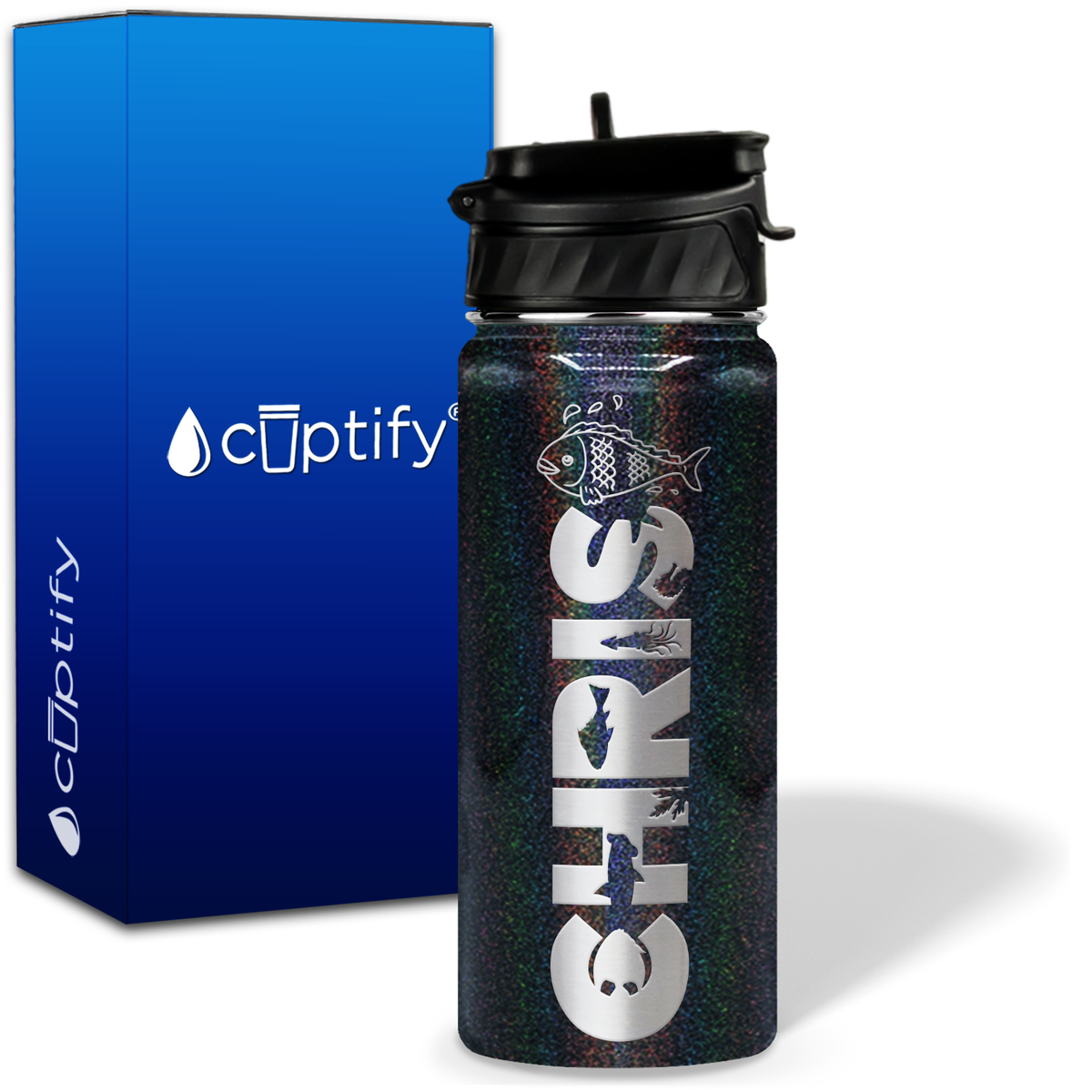 Personalized Fish with Name and Icon on 18oz Wide Mouth Kids Water Bottle