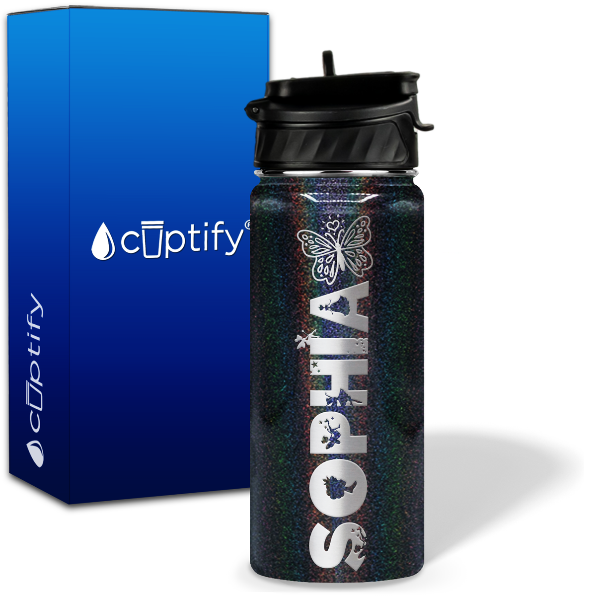 Personalized Heart Butterfly with Name and Icon on 18oz Wide Mouth Kids Water Bottle