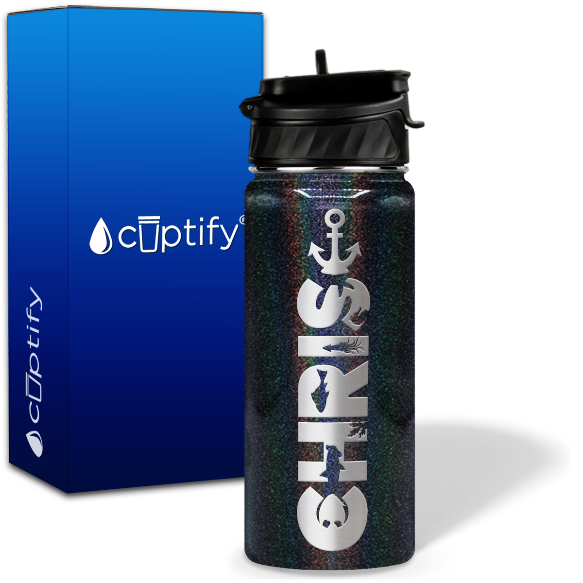 Personalized Anchor with Name and Icon on 18oz Wide Mouth Kids Water Bottle