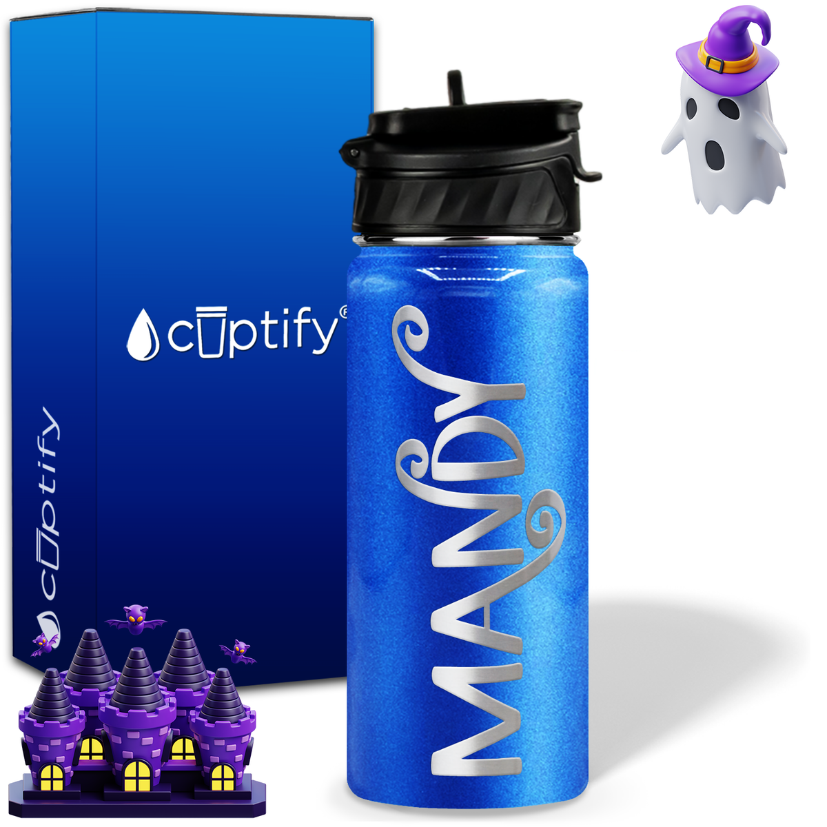 Curly Spooky Halloween on 18oz Personalized Water Bottle