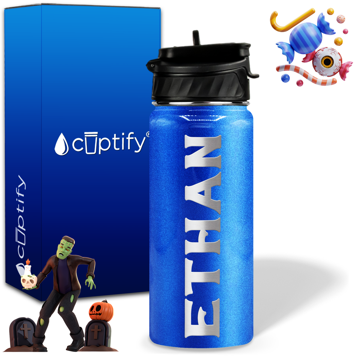 Personalized Grim Halloween on 18oz Custom Water Bottle