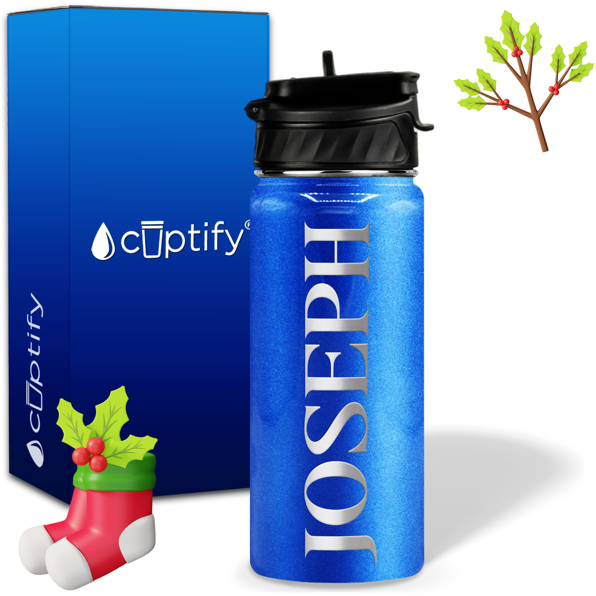 Personalized Merry Christmas on 18oz Water Bottle