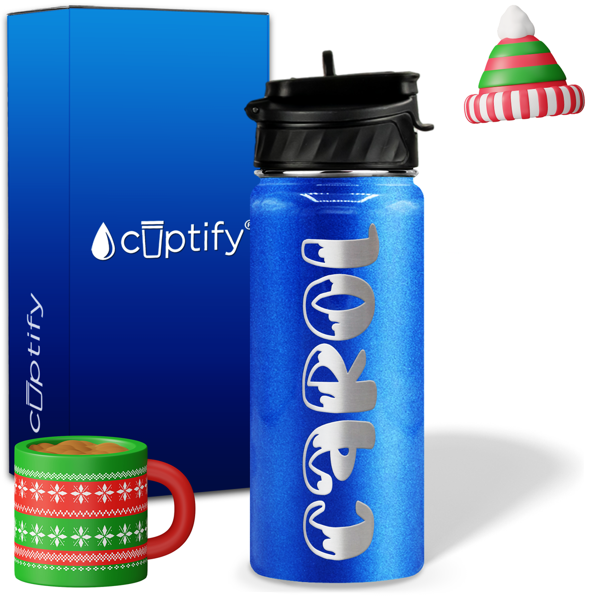 Personalized Frosty Christmas Font on 18oz Wide Mouth