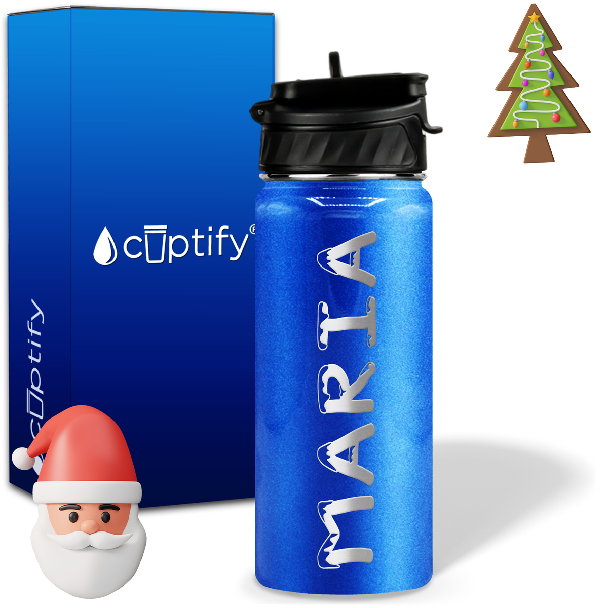 Personalized Snowy on 18oz Christmas Water Bottle