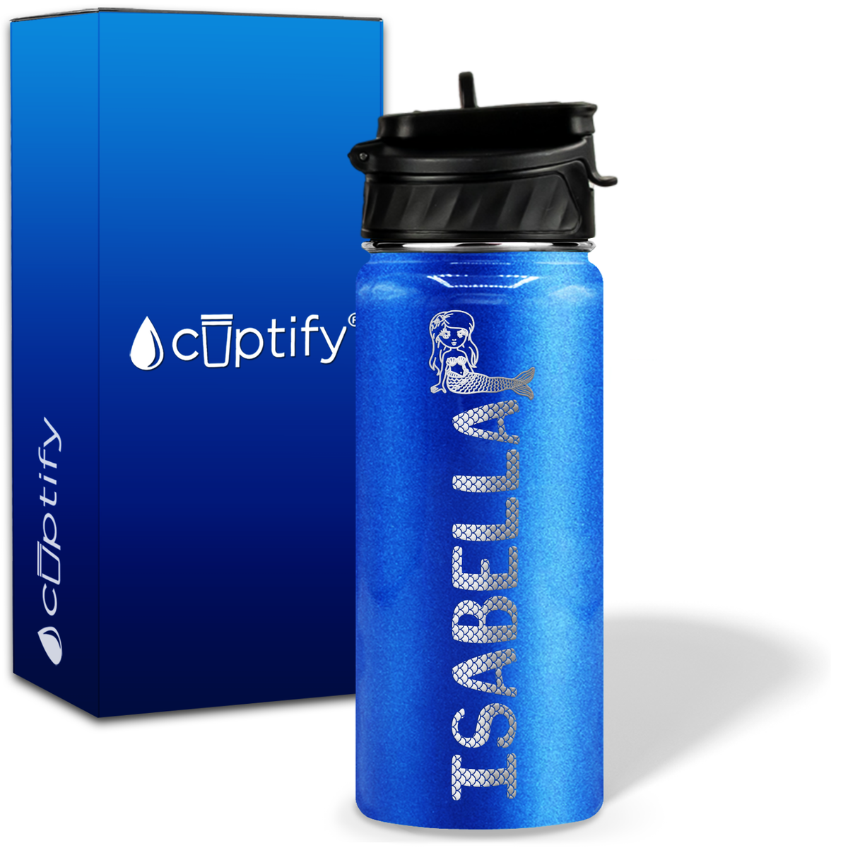 Personalized Mermaid with Name and Icon on 18oz Wide Mouth Kids Water Bottle