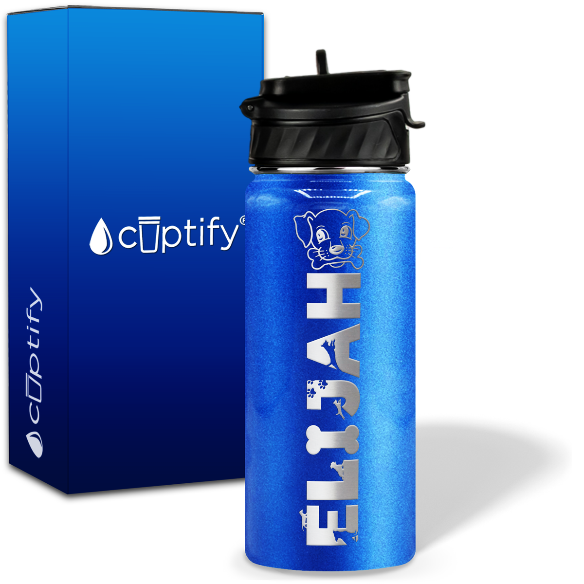 Personalized Dog with Name and Icon on 18oz Wide Mouth Kids Water Bottle