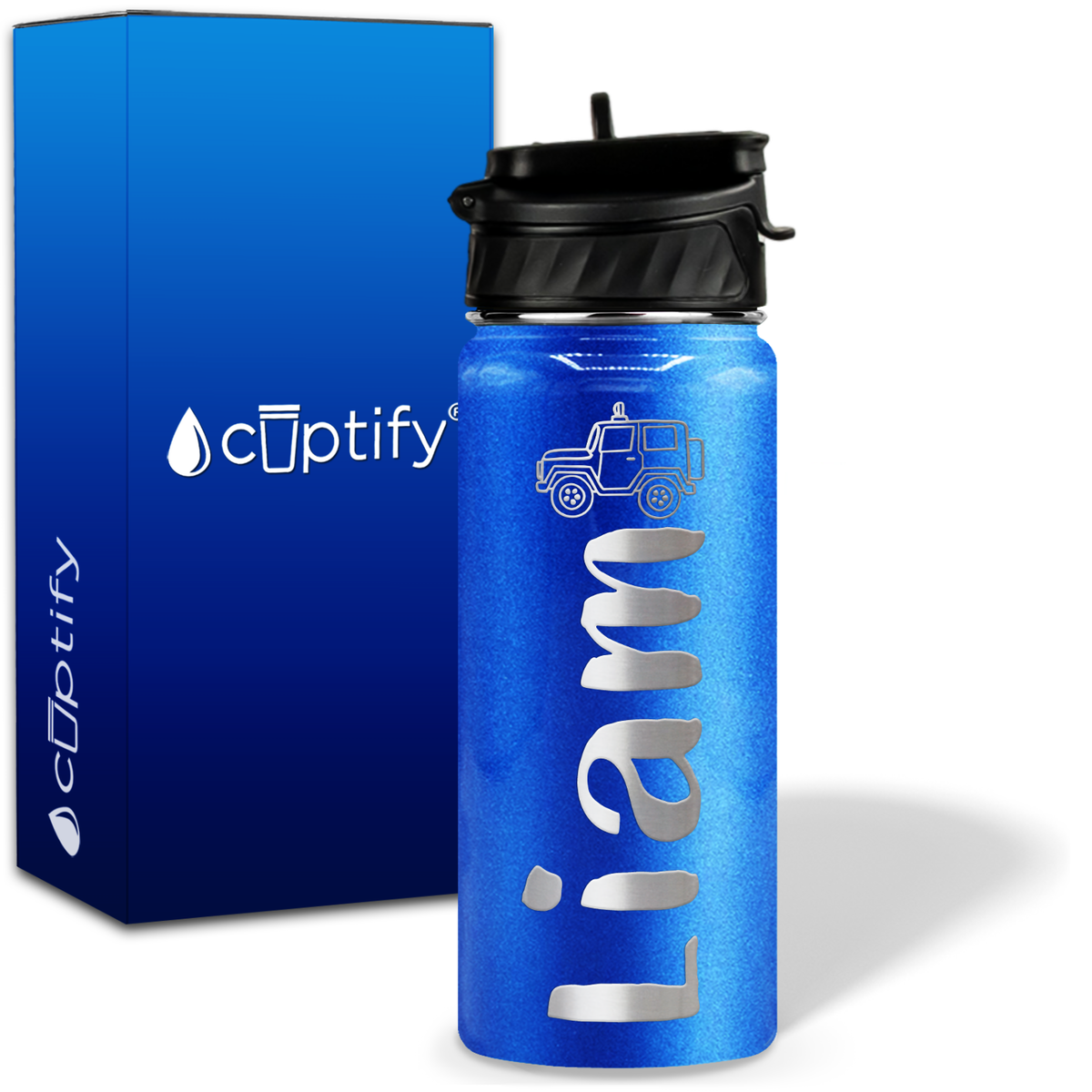 Personalized Jeep with Name and Icon on 18oz Wide Mouth Kids Water Bottle