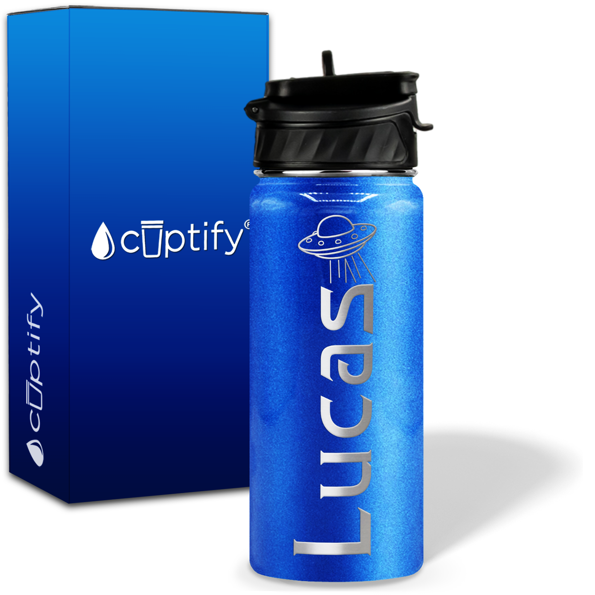 Personalized UFO with Name and Icon on 18oz Wide Mouth Kids Water Bottle