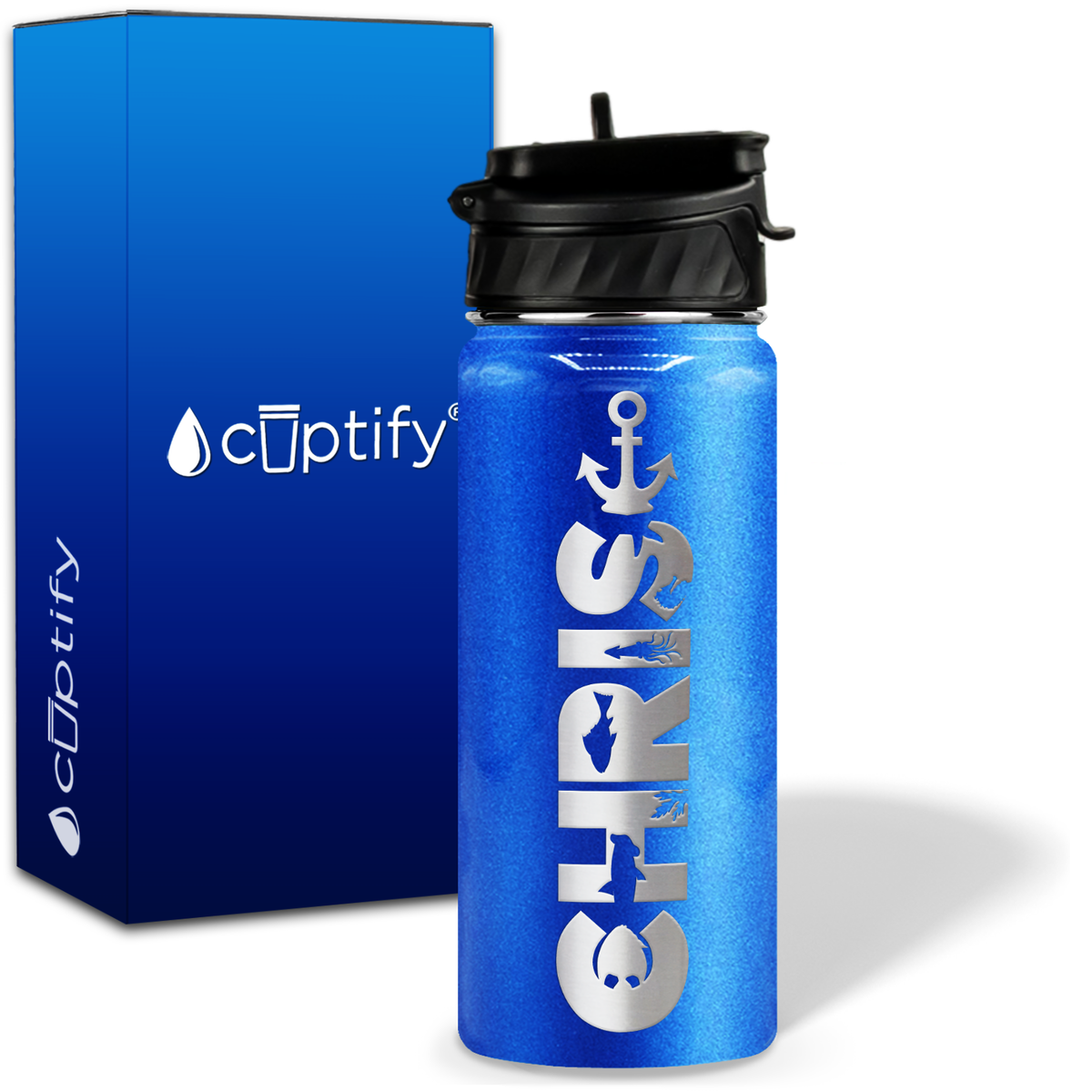 Personalized Anchor with Name and Icon on 18oz Wide Mouth Kids Water Bottle