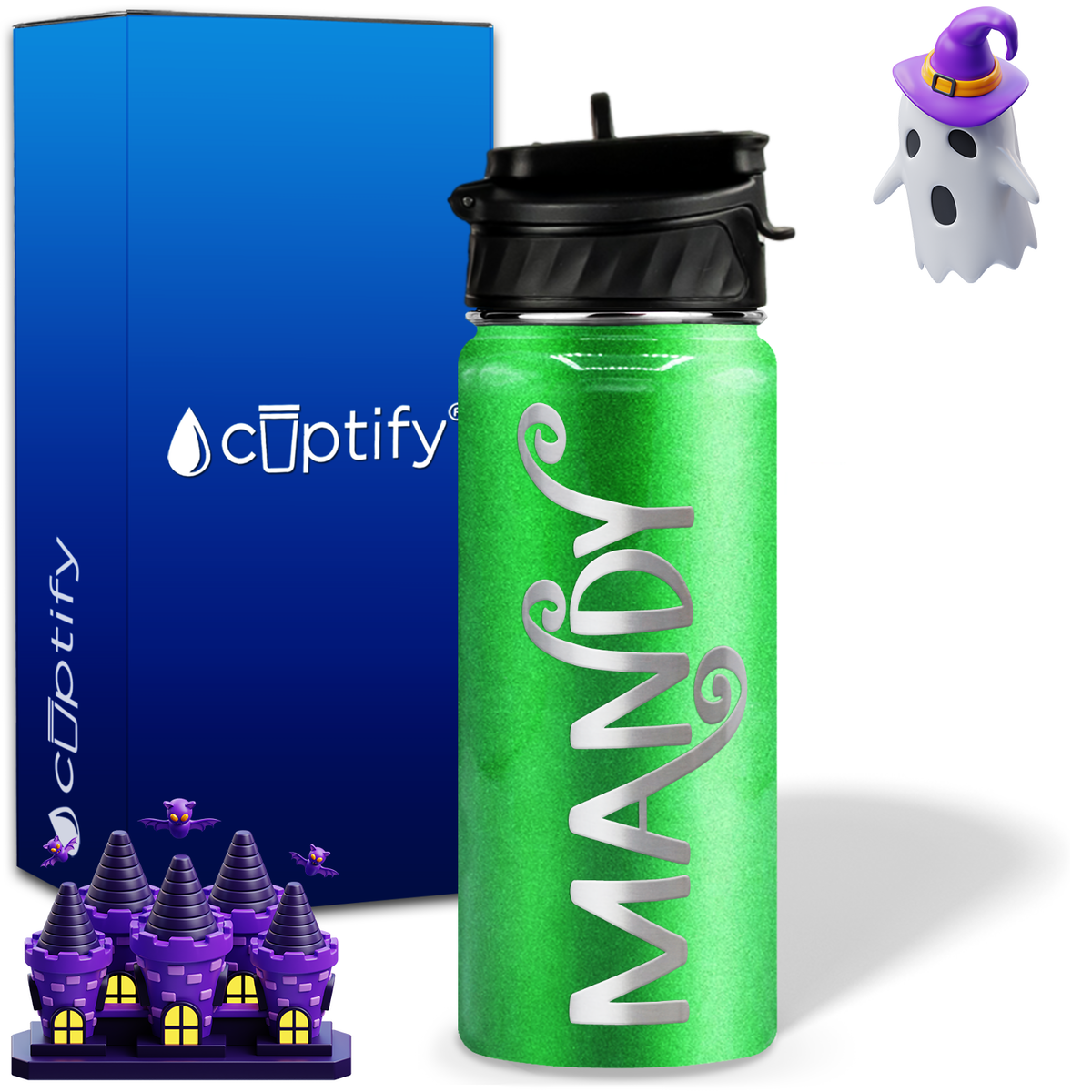 Curly Spooky Halloween on 18oz Personalized Water Bottle