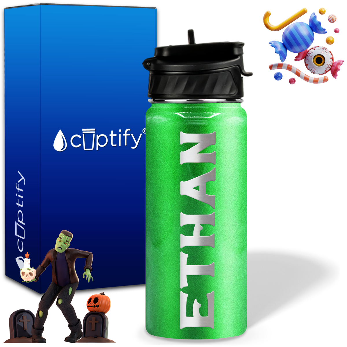 Personalized Grim Halloween on 18oz Custom Water Bottle