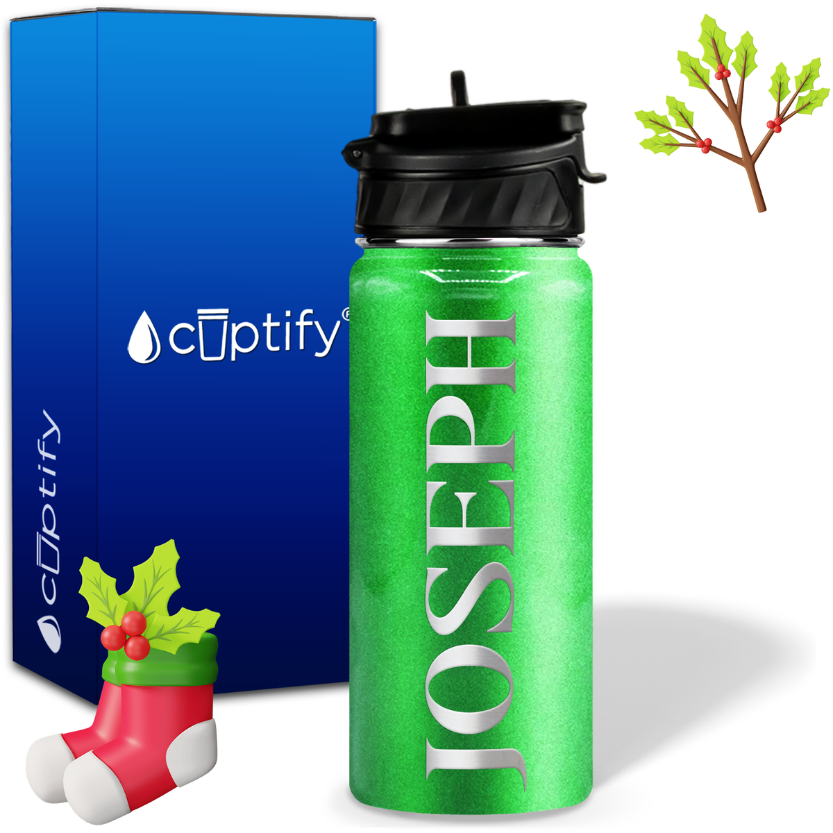 Personalized Merry Christmas on 18oz Water Bottle
