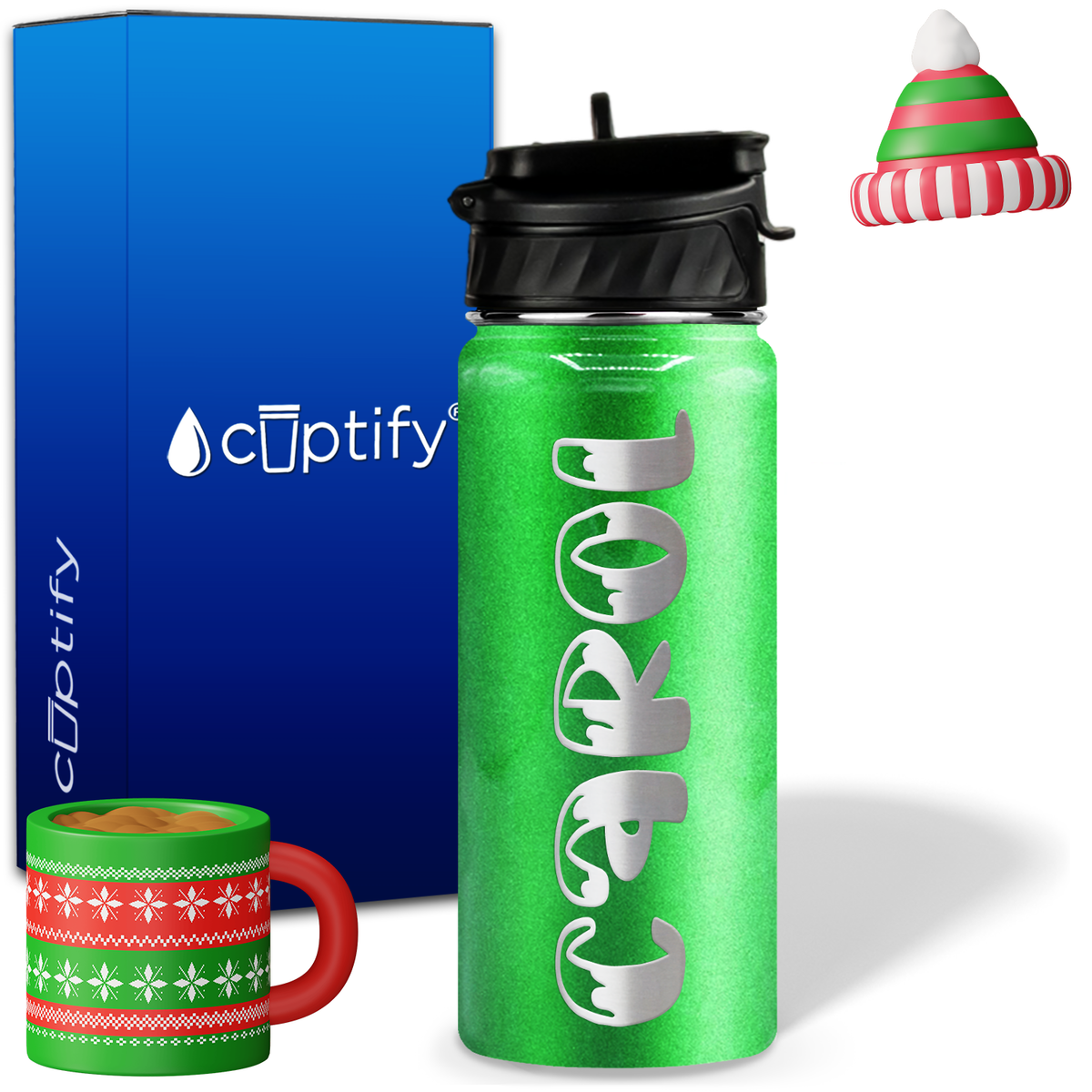 Personalized Frosty Christmas Font on 18oz Wide Mouth