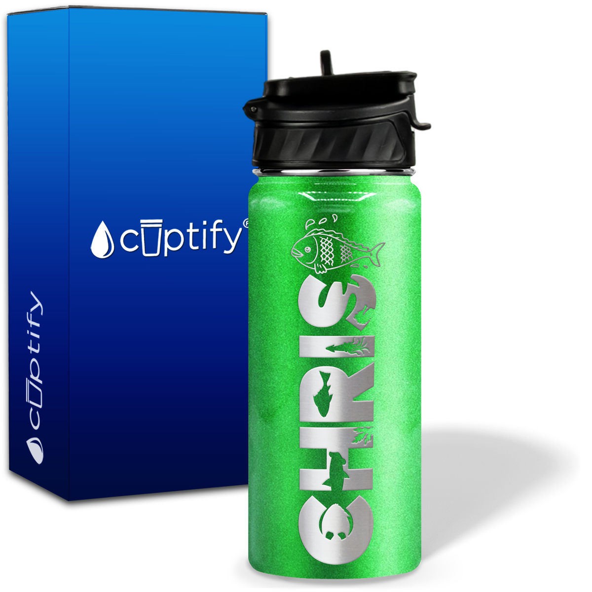 Personalized Fish with Name and Icon on 18oz Wide Mouth Kids Water Bottle