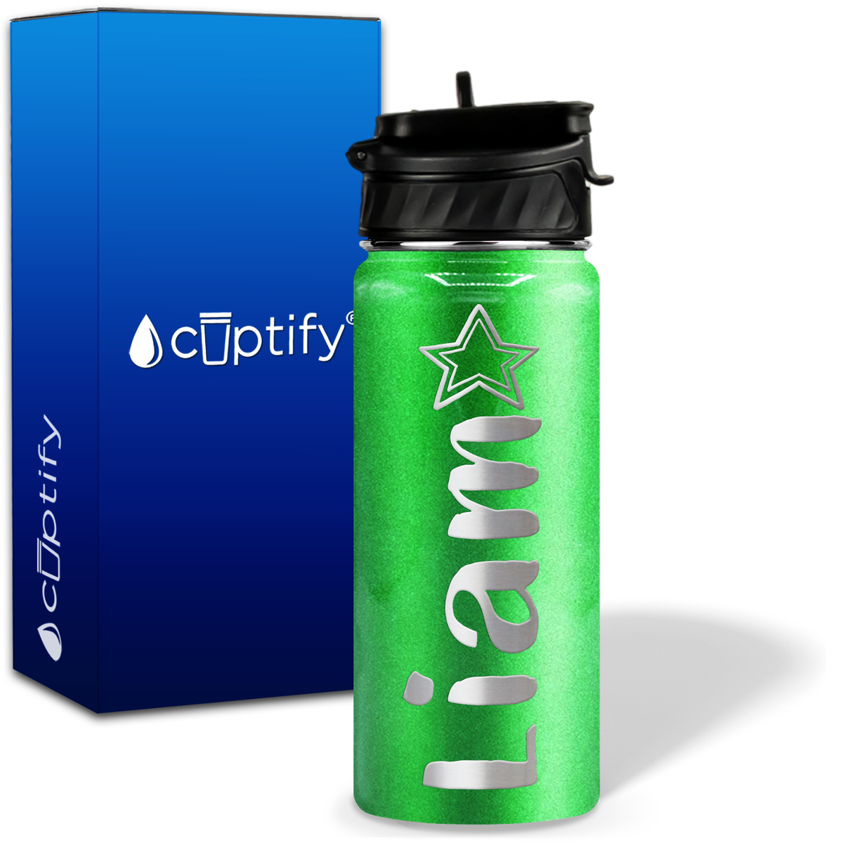 Personalized Star with Name and Icon on 18oz Wide Mouth Kids Water Bottle