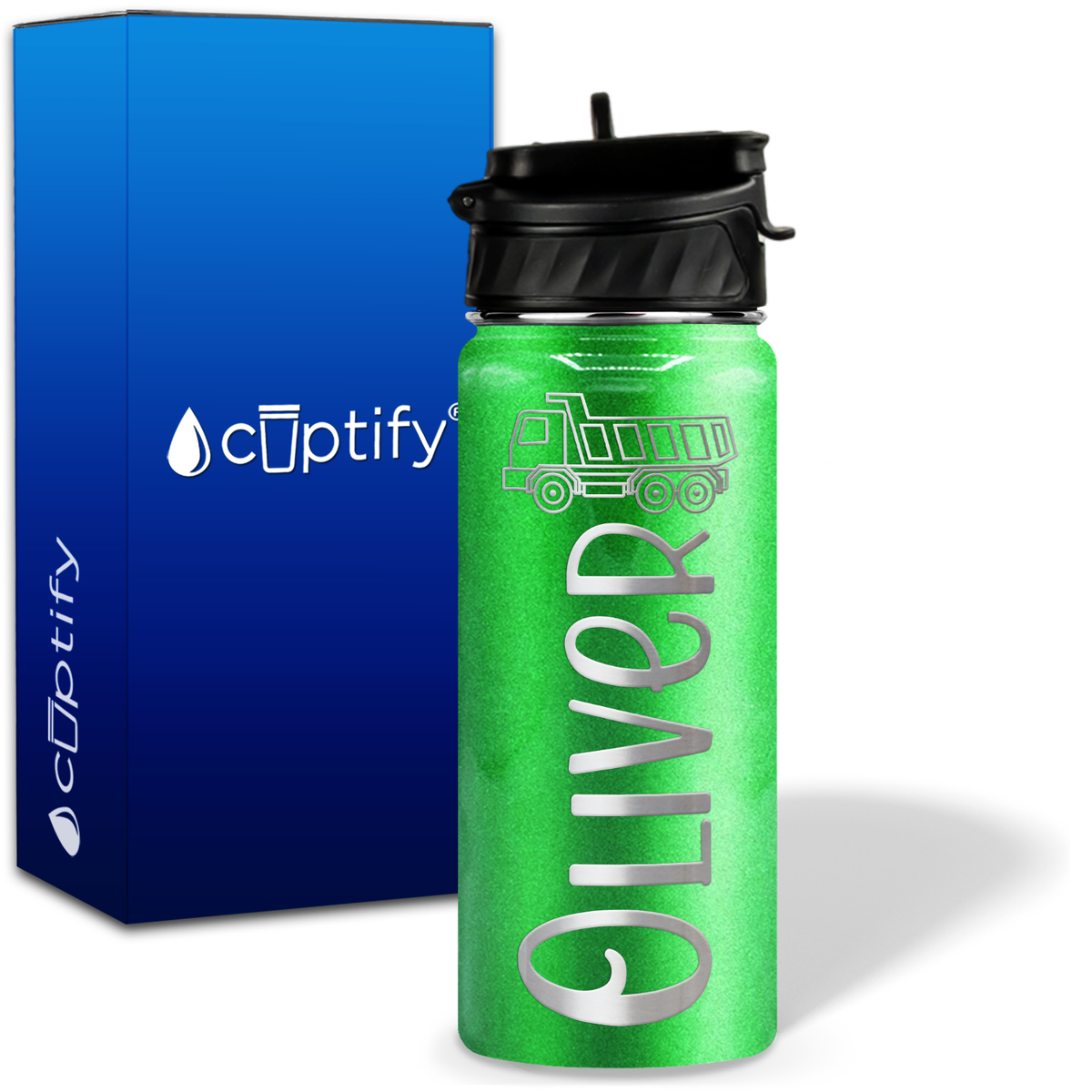 Personalized Truck with Name and Icon on 18oz Wide Mouth Kids Water Bottle