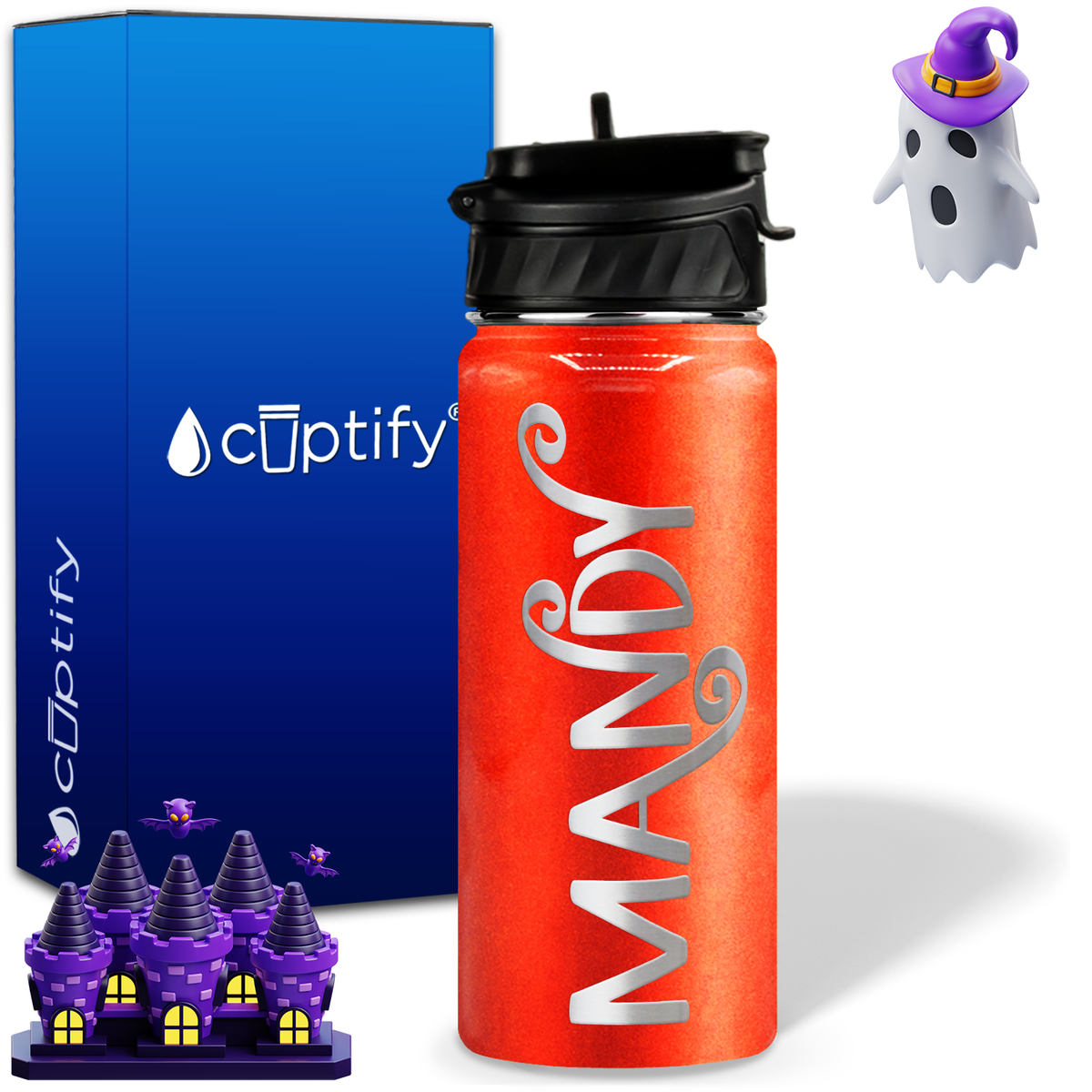 Curly Spooky Halloween on 18oz Personalized Water Bottle