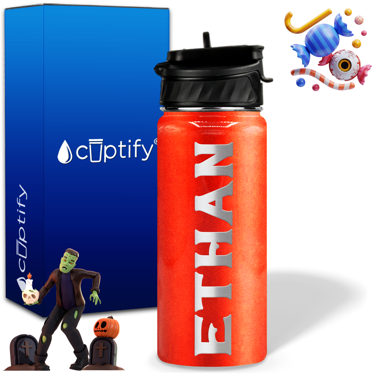 Personalized Grim Halloween on 18oz Custom Water Bottle