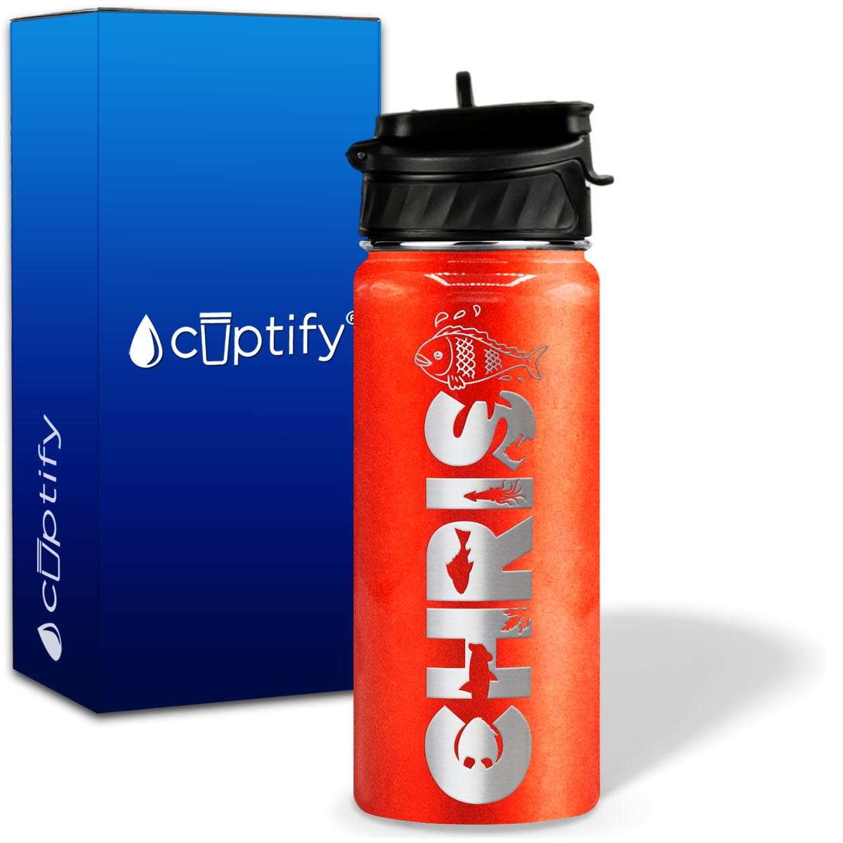 Personalized Fish with Name and Icon on 18oz Wide Mouth Kids Water Bottle