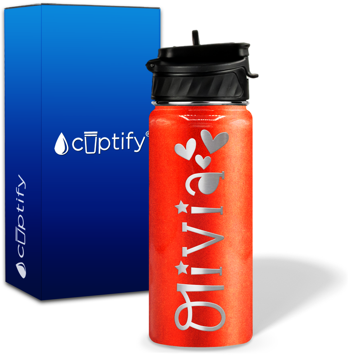 Personalized Hearts with Name and Icon on 18oz Wide Mouth Kids Water Bottle