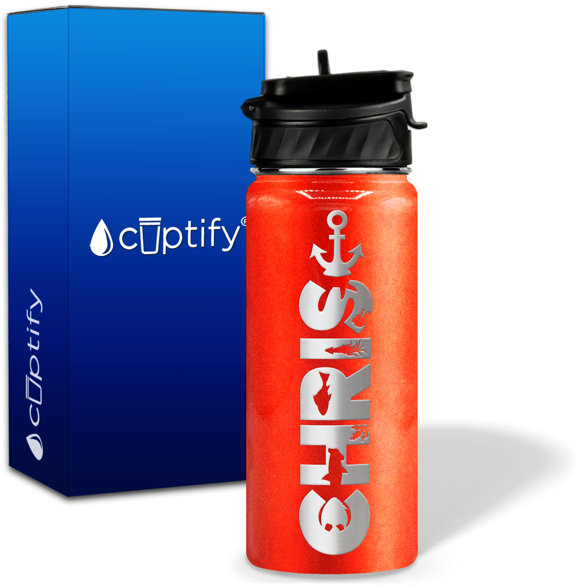 Personalized Anchor with Name and Icon on 18oz Wide Mouth Kids Water Bottle