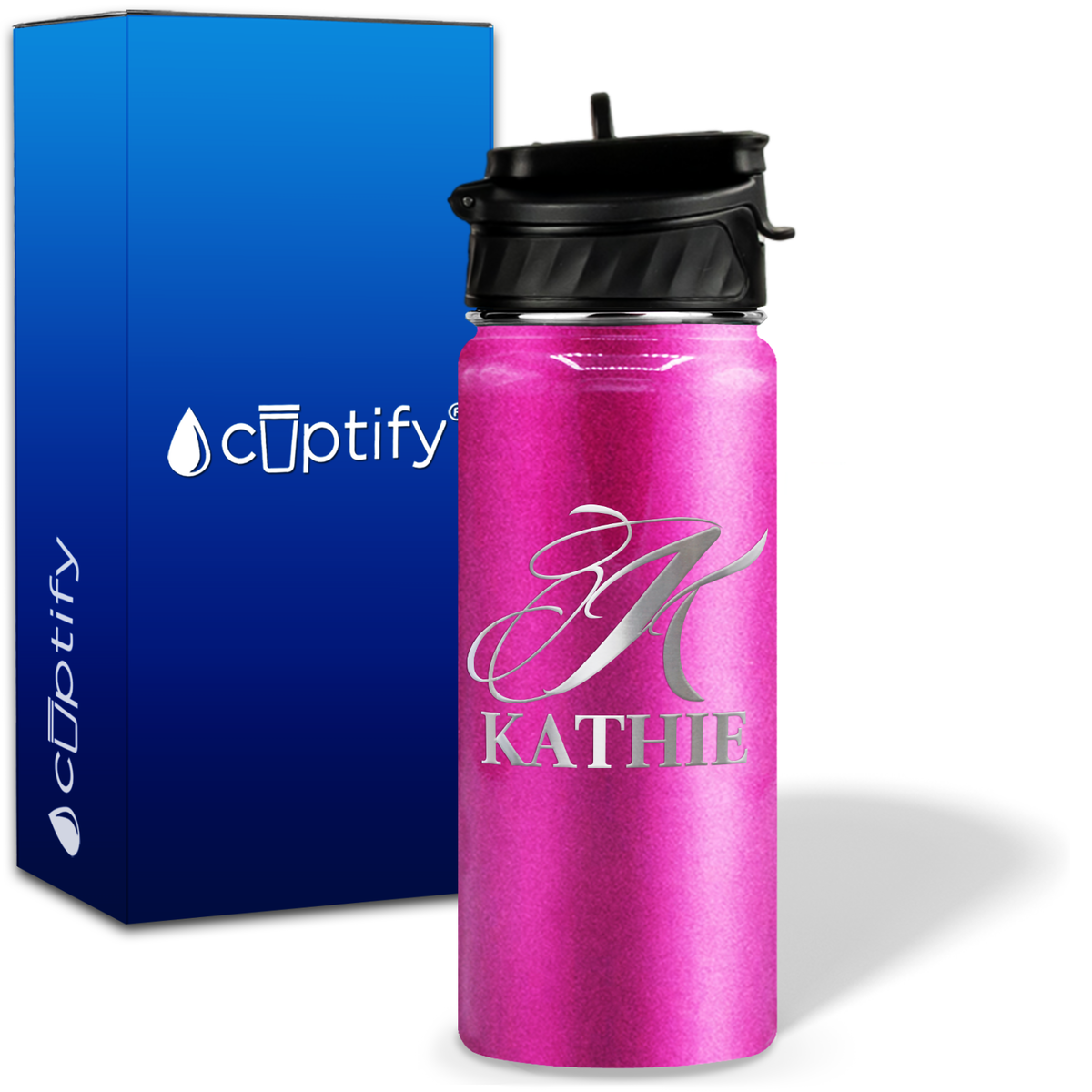 Personalized Script Initial and Name on 18oz Wide Mouth Bottle