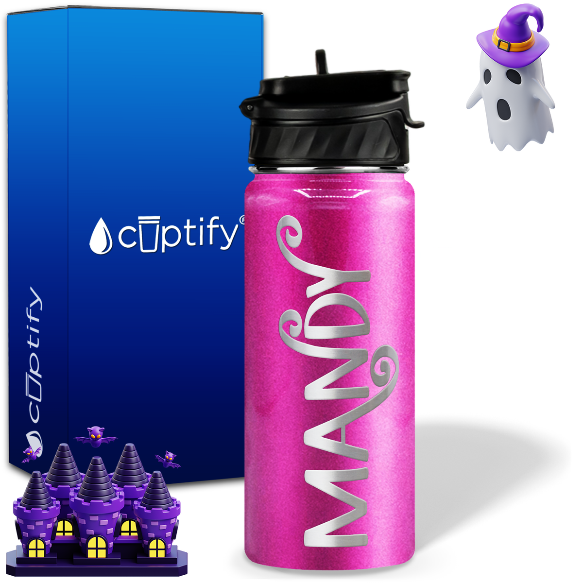 Curly Spooky Halloween on 18oz Personalized Water Bottle