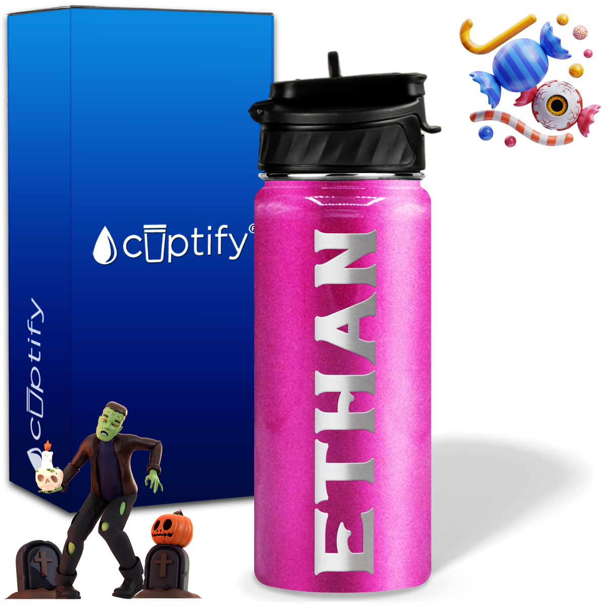 Personalized Grim Halloween on 18oz Custom Water Bottle