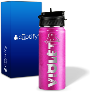 Personalized Cat Waving with Name and Icon on 18oz Wide Mouth Kids Water Bottle