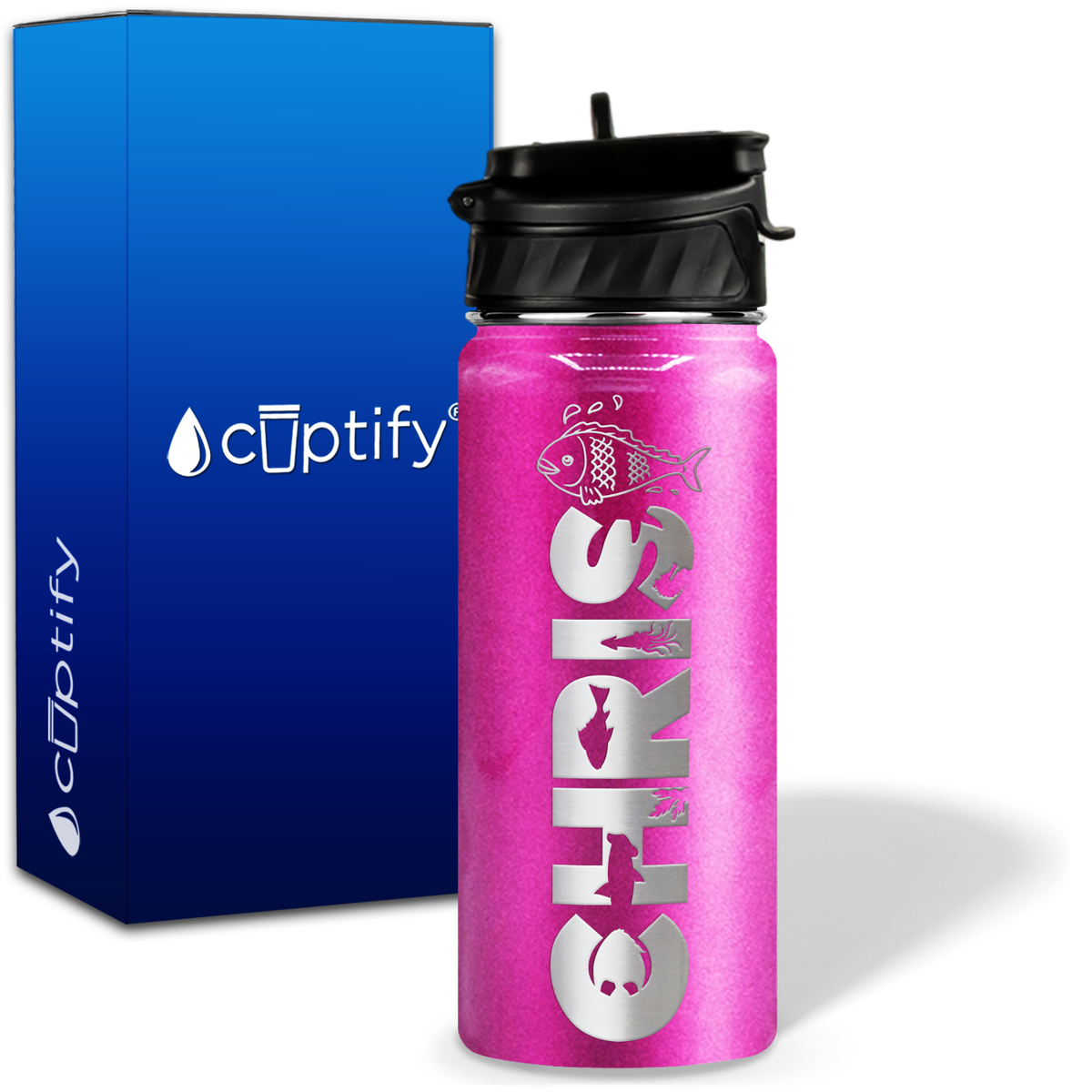 Personalized Fish with Name and Icon on 18oz Wide Mouth Kids Water Bottle