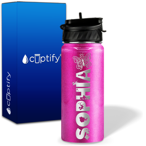 Personalized Heart Butterfly with Name and Icon on 18oz Wide Mouth Kids Water Bottle
