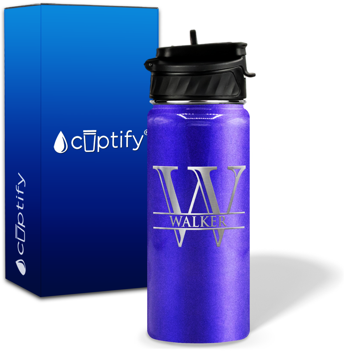 Split Script Monogram Personalized 18oz Water Bottle