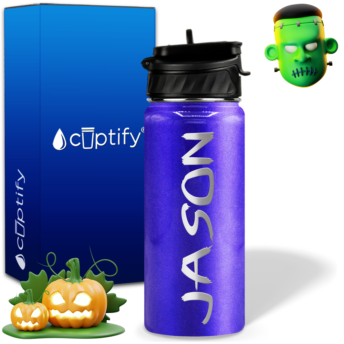 Personalized Scary Halloween Font on 18oz Wide Mouth