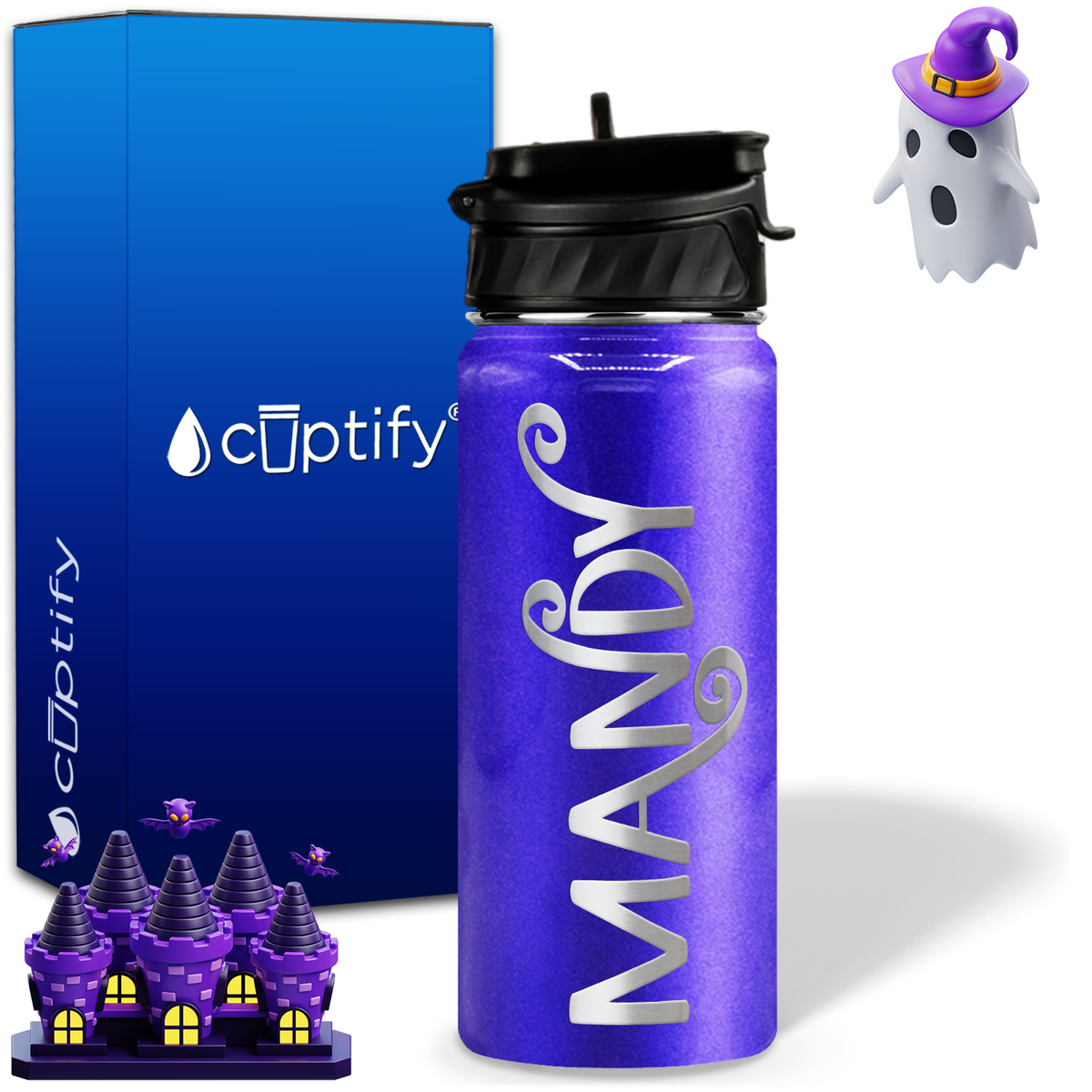 Curly Spooky Halloween on 18oz Personalized Water Bottle